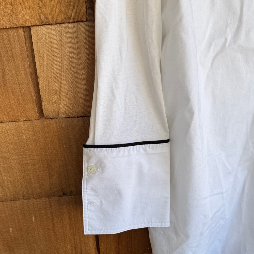 Chico's White Button-Up Blouse with Black Trim - Picture 4 of 5